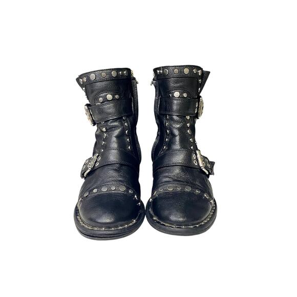Sam Edelman Studded Buckle Leather Boots Punk Gothic Rocker Womens Size 8.5 - Picture 3 of 16